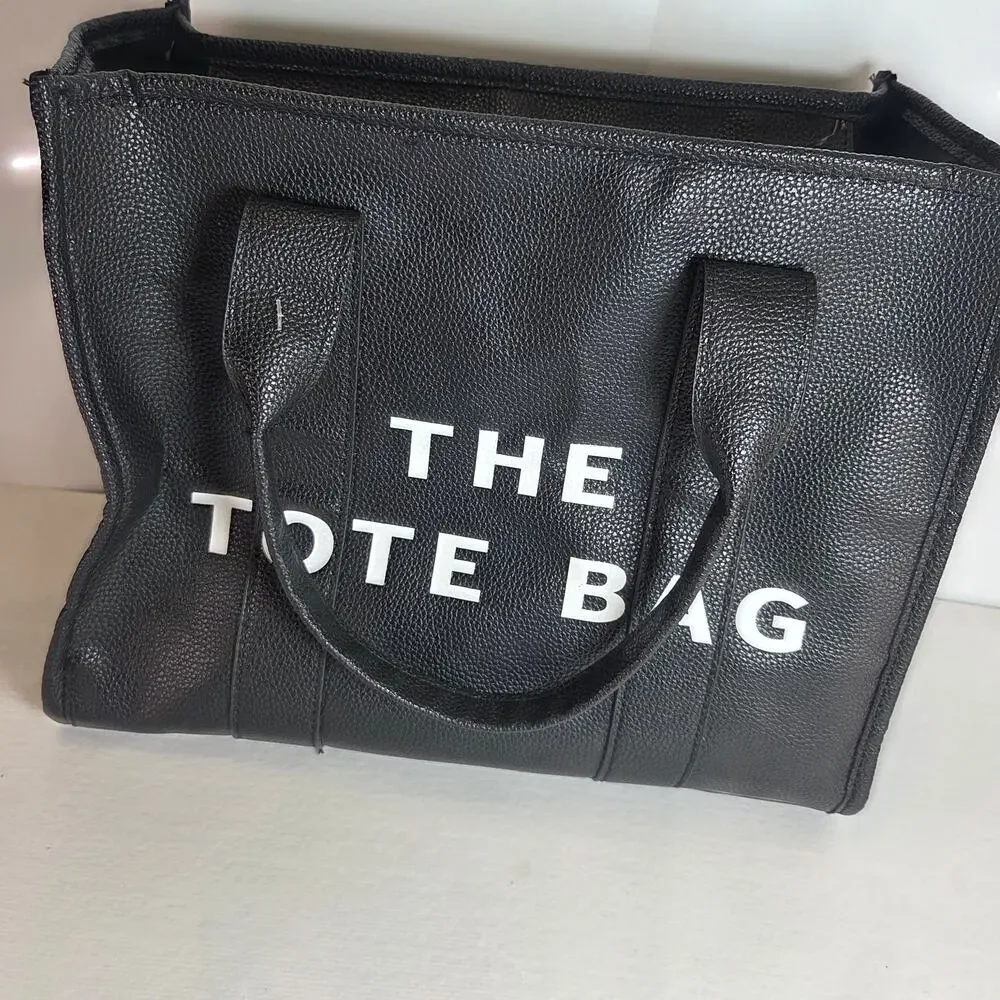 The Tote Bag Black Pebbled Faux Leather Shoulder Bag Medium Top Handle Purse - Picture 1 of 4